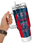 personalized cleveland guardians hexagon armor navy blue curved tumbler best selling 1 1.webp