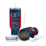 personalized cleveland guardians hexagon armor navy blue curved tumbler best selling 1 1.webp