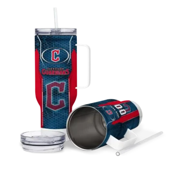 personalized cleveland guardians hexagon armor navy blue curved tumbler high quality 1 1.webp