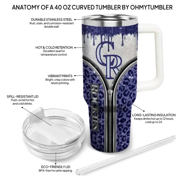 personalized colorado rockies leopard zipper blue curved tumbler new arrival 1 1.webp