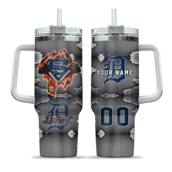 personalized detroit tigers superman shield navy gray curved tumbler best selling 1 1.webp
