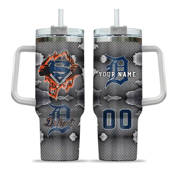 personalized detroit tigers superman shield navy gray curved tumbler best selling 1 1.webp