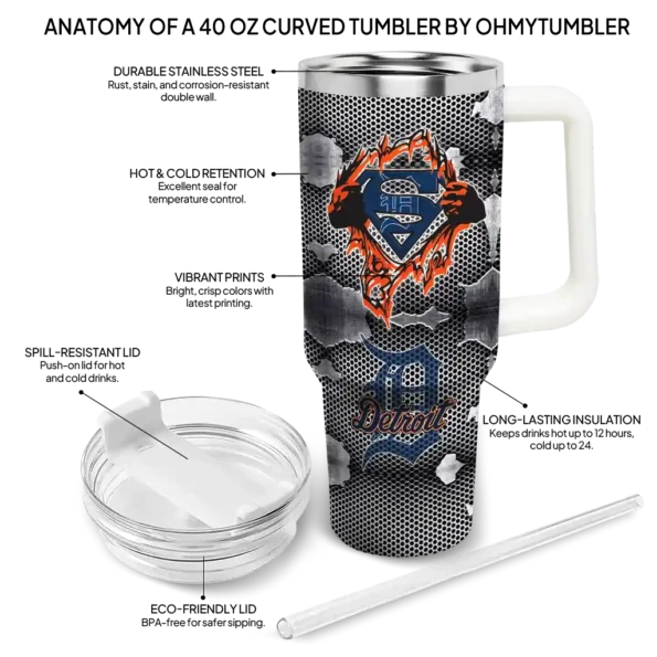 personalized detroit tigers superman shield navy gray curved tumbler new arrival 1 1.webp