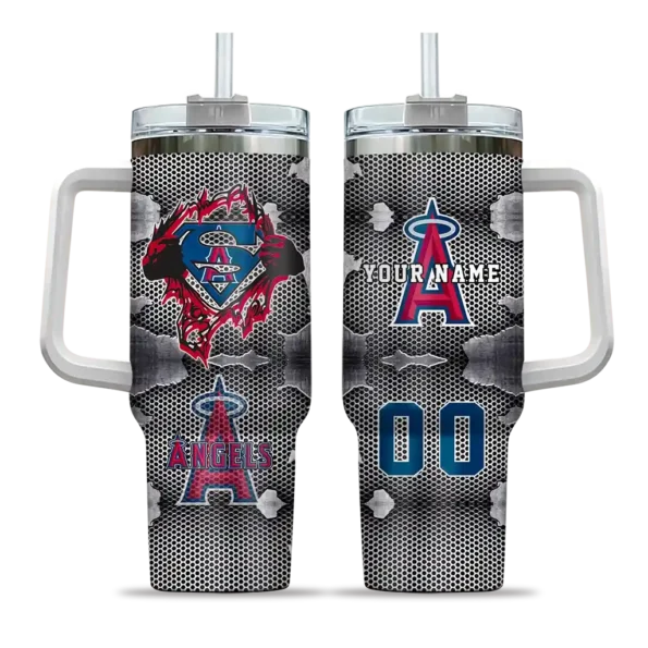 personalized los angeles angels superman shield blue gray curved tumbler best selling 1 1.webp