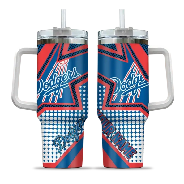 personalized los angeles dodgers arrow burst blue curved tumbler best selling 1 1.webp