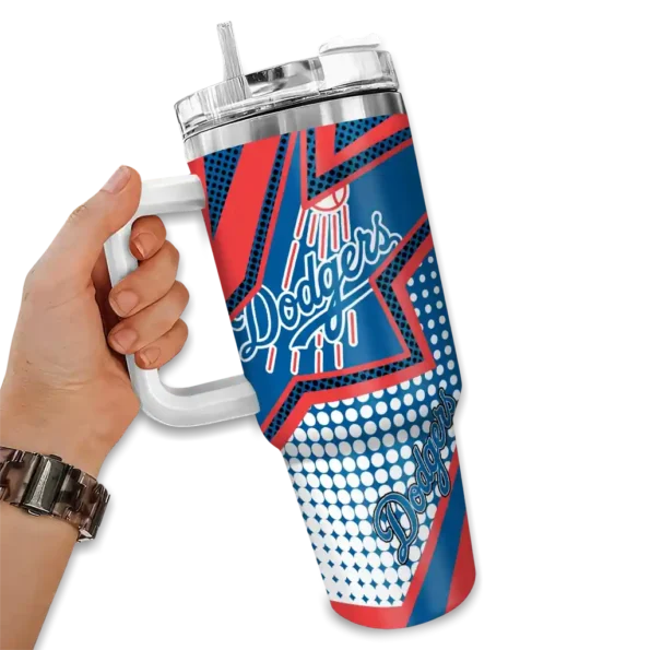 personalized los angeles dodgers arrow burst blue curved tumbler fashion forward 1 1.webp