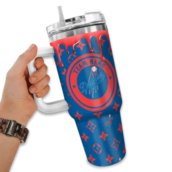 personalized los angeles dodgers bullseye drips blue curved tumbler fashion forward 1 1.webp