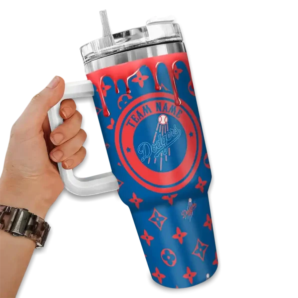 personalized los angeles dodgers bullseye drips blue curved tumbler fashion forward 1 1.webp