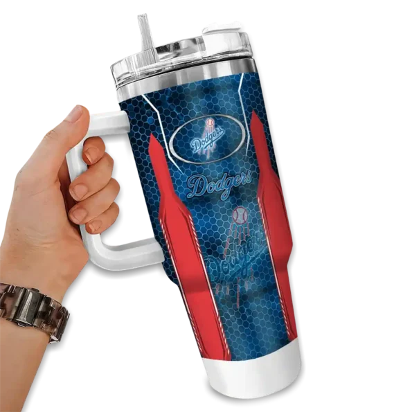 personalized los angeles dodgers hexagon armor blue curved tumbler fashion forward 1 1.webp