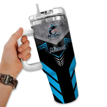 personalized miami marlins arrow armor blue black curved tumbler fashion forward 1.webp