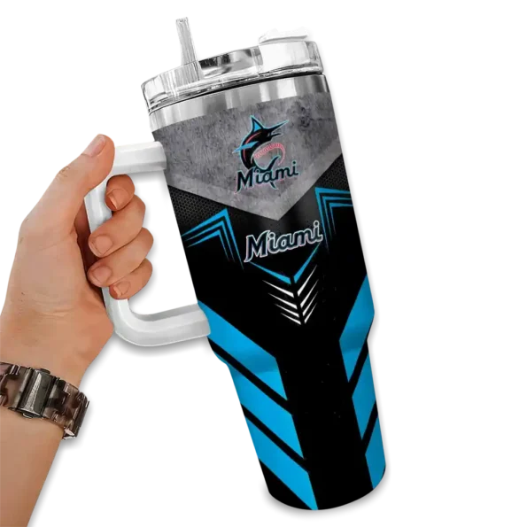 personalized miami marlins arrow armor blue black curved tumbler fashion forward 1.webp
