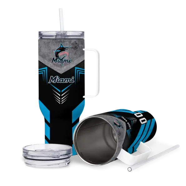 personalized miami marlins arrow armor blue black curved tumbler high quality 1.webp
