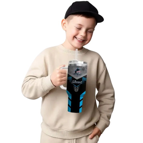 personalized miami marlins arrow armor blue black curved tumbler latest model 1.webp