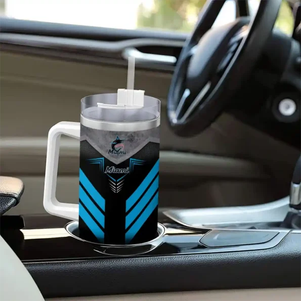 personalized miami marlins arrow armor blue black curved tumbler trendy 1.webp