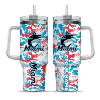 personalized miami marlins camo mashup blue white curved tumbler best selling 1 1.webp