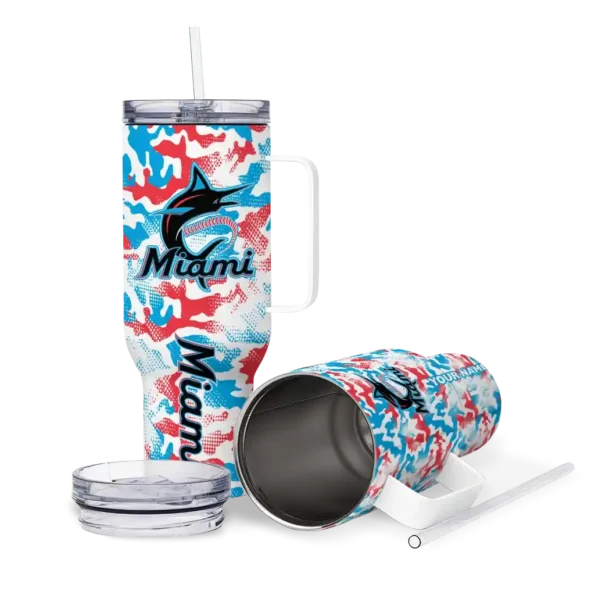 personalized miami marlins camo mashup blue white curved tumbler high quality 1 1.webp