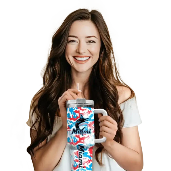personalized miami marlins camo mashup blue white curved tumbler premium grade 1 1.webp