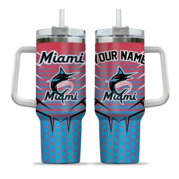 personalized miami marlins hex texture blue curved tumbler best selling 1 1.webp