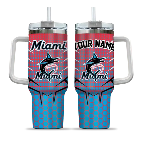 personalized miami marlins hex texture blue curved tumbler best selling 1 1.webp
