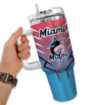 personalized miami marlins hex texture blue curved tumbler best selling 1 1.webp