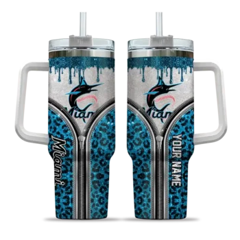 personalized miami marlins leopard zipper blue curved tumbler best selling 1 1.webp