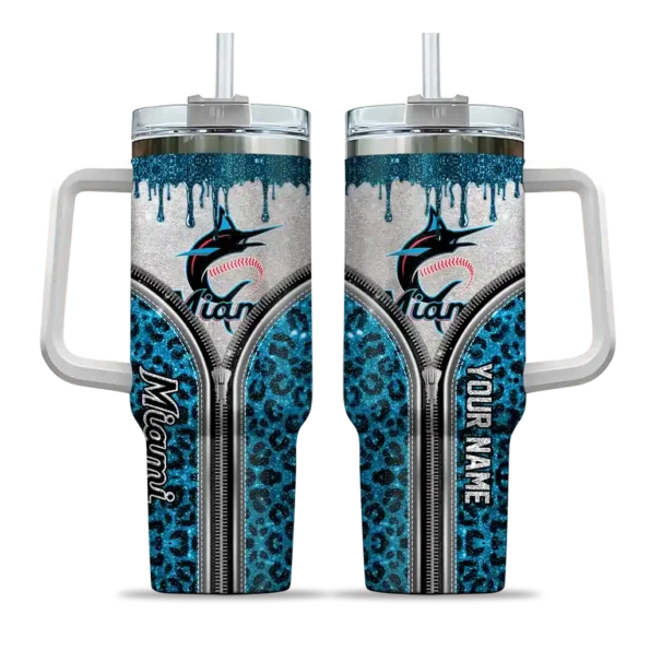personalized miami marlins leopard zipper blue curved tumbler best selling 1 1.webp
