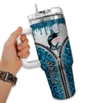 personalized miami marlins leopard zipper blue curved tumbler best selling 1 1.webp