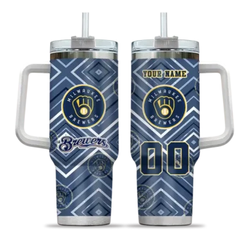personalized milwaukee brewers bold diamonds navy blue curved tumbler best selling 1.webp