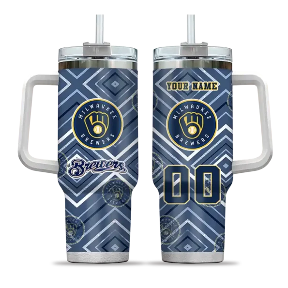 personalized milwaukee brewers bold diamonds navy blue curved tumbler best selling 1.webp