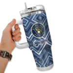 personalized milwaukee brewers bold diamonds navy blue curved tumbler best selling 1.webp