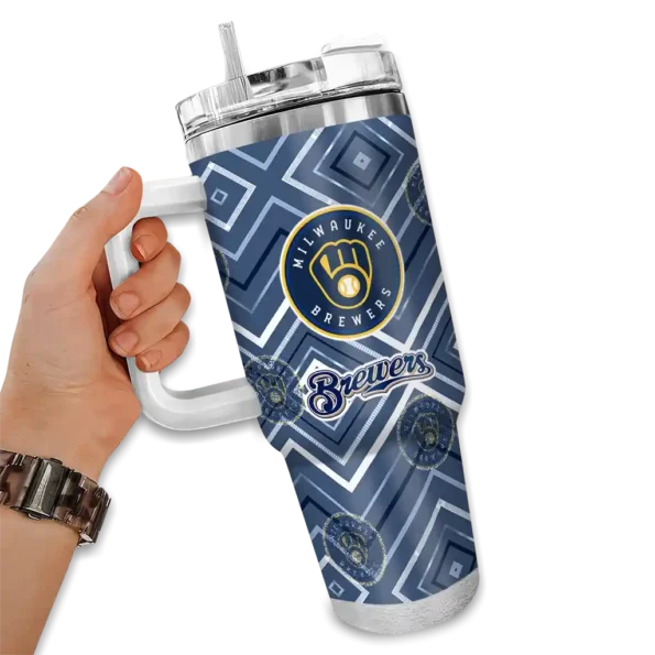 personalized milwaukee brewers bold diamonds navy blue curved tumbler fashion forward 1.webp