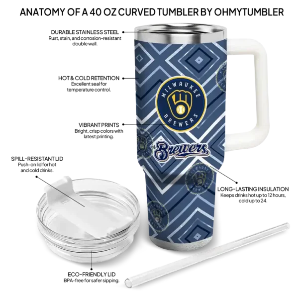 personalized milwaukee brewers bold diamonds navy blue curved tumbler new arrival 1.webp