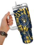 personalized milwaukee brewers burst swirl navy blue curved tumbler best selling 1.webp