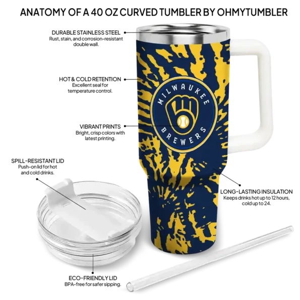 personalized milwaukee brewers burst swirl navy blue curved tumbler new arrival 1.webp
