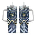 personalized milwaukee brewers chevron angle navy blue curved tumbler best selling 1.webp