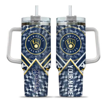 personalized milwaukee brewers chevron angle navy blue curved tumbler best selling 1.webp