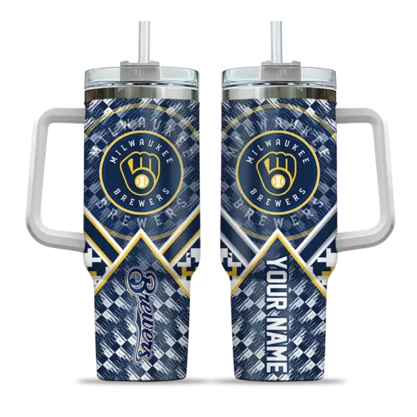 personalized milwaukee brewers chevron angle navy blue curved tumbler best selling 1.webp