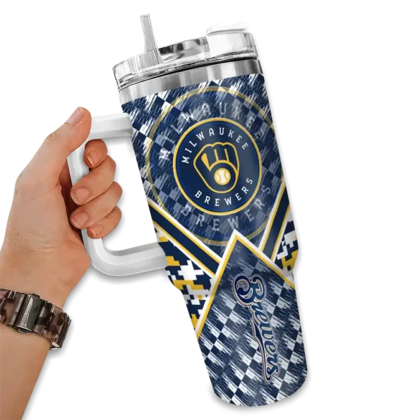 personalized milwaukee brewers chevron angle navy blue curved tumbler fashion forward 1.webp