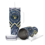 personalized milwaukee brewers chevron angle navy blue curved tumbler best selling 1.webp