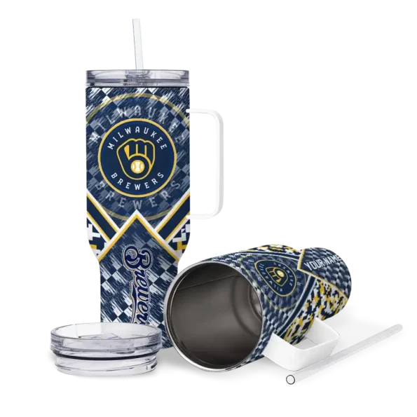 personalized milwaukee brewers chevron angle navy blue curved tumbler high quality 1.webp