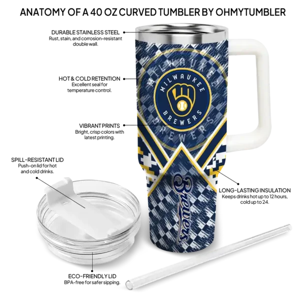 personalized milwaukee brewers chevron angle navy blue curved tumbler new arrival 1.webp