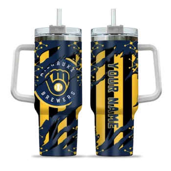 personalized milwaukee brewers claw cut navy blue black curved tumbler best selling 1.webp