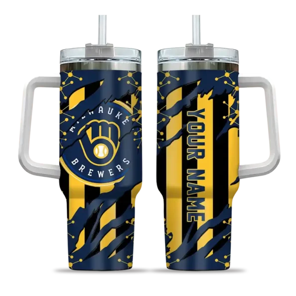 personalized milwaukee brewers claw cut navy blue black curved tumbler best selling 1.webp