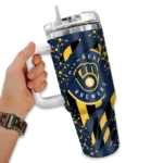 personalized milwaukee brewers claw cut navy blue black curved tumbler best selling 1.webp