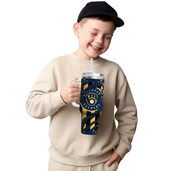 personalized milwaukee brewers claw cut navy blue black curved tumbler latest model 1.webp