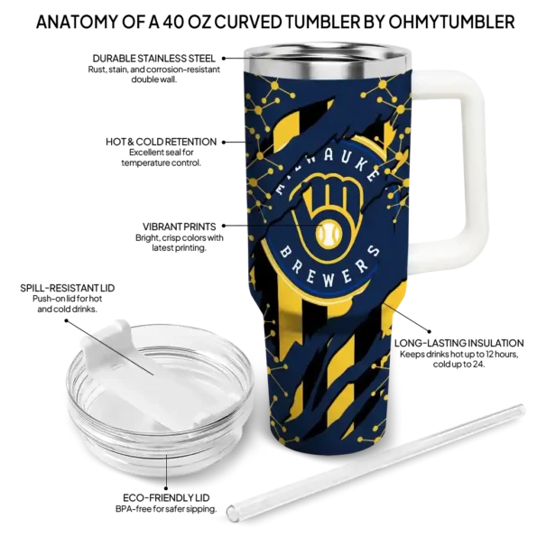personalized milwaukee brewers claw cut navy blue black curved tumbler new arrival 1.webp