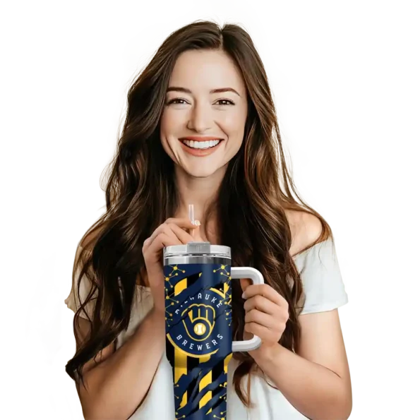 personalized milwaukee brewers claw cut navy blue black curved tumbler premium grade 1.webp