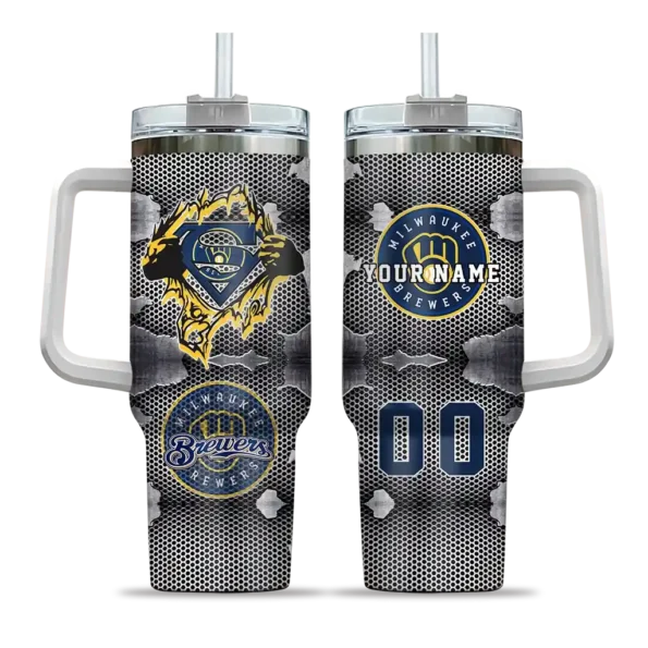 personalized milwaukee brewers superman shield navy blue gray curved tumbler best selling 1.webp
