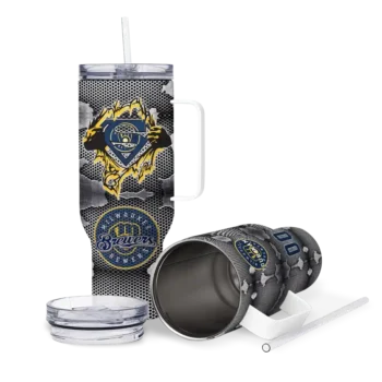 personalized milwaukee brewers superman shield navy blue gray curved tumbler high quality 1.webp
