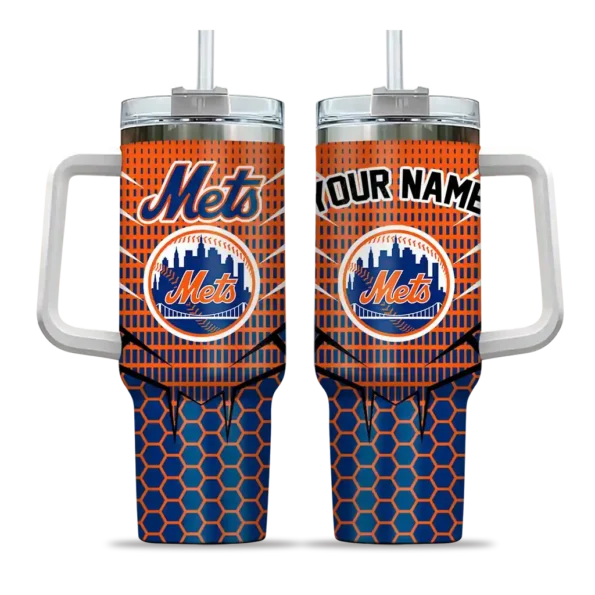 personalized new york mets hex texture blue curved tumbler best selling 1.webp